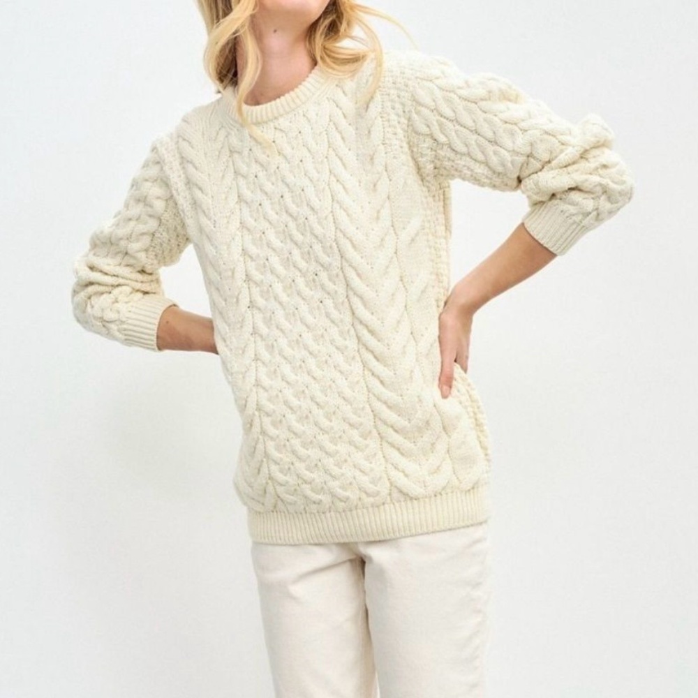 aran market cable & weave merino wool sweater